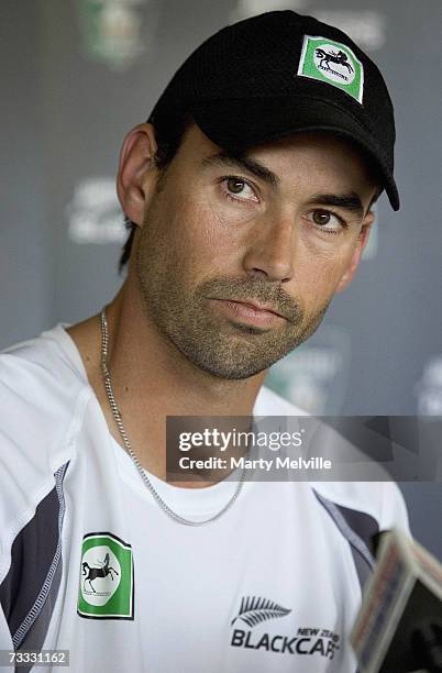 Stephen Fleming, captain of New Zealand, speaks during a press conference at the Basin Reserve February 15, 2007 in Wellington, New Zealand. New...