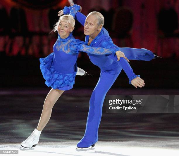 Lyudmila Belousova and her partner Oleg Protopopov perform together during the gala figure skating show "Ice Symphony" on February 13, 2007 in...
