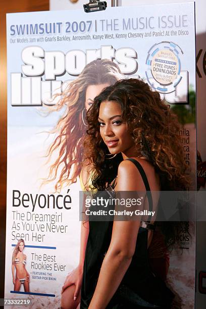 Singer Beyonce Knowles arrives at a reception celebrating the 2007 Sports Illustrated Swimsuit Issue in which she appears on the cover at the Pacific...