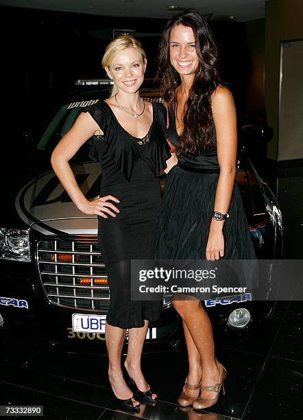 Actress Holly Brisley and actress Jodi Gordon arrive at the V8 Supercar Season 2007 Launch at Star City February 15, 2007 in Sydney, Australia.