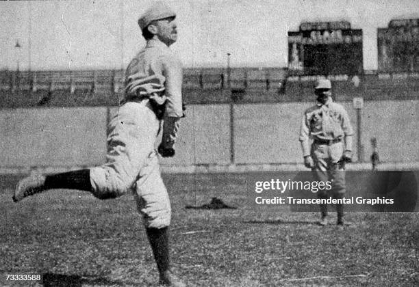 George Stacey Davis of the New York Giants is shown warming up in Brooklyn's Washington Park in 1892.