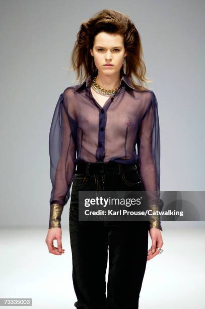 Model walks down the catwalk during the Fashion East Autumn/Winter 2007 show at Bluebird on the Kings Road during London Fashion Week on February 12,...