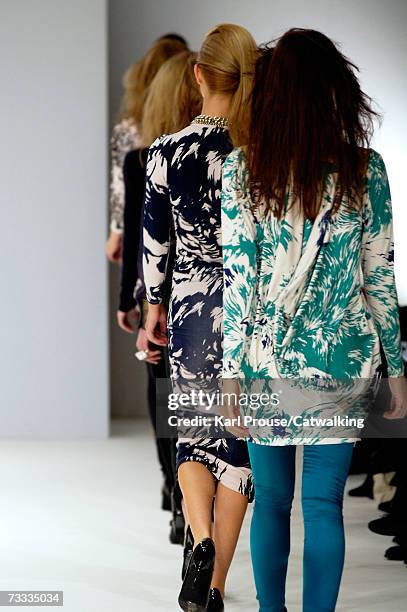 Model walks down the catwalk during the Fashion East Autumn/Winter 2007 show at Bluebird on the Kings Road during London Fashion Week on February 12,...