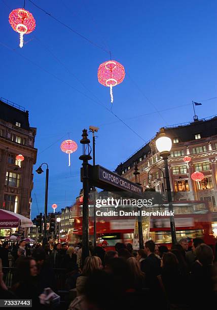 Chinese lanterns hang over the Oxford Circus London Underground sign on February 15, 2007 in London, England. The event marks the official launch of...