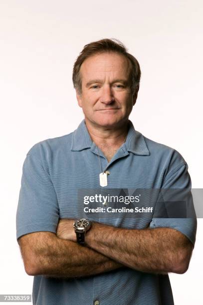 Actor Robin Williams in a promotional portrait for the Search for the Cause campaign, which raises funds for cancer research. He wears a Search for...