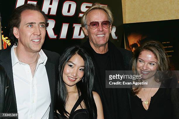 Actor Nicolas Cage, his wife Alice Kim, Peter Fonda and Rachel O'Conner, Vice President of Production, Columbia Pictures, attend the premiere of...