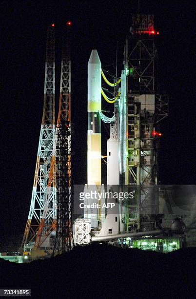 Japan's H-2A rocket, carrying a spy satellite, stands at the launch pad at Tanegashima island in Kagoshima prefecture, early 16 February 2007. Japan...
