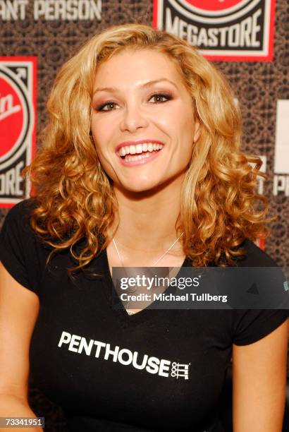 Penthouse Pet Of The Year Heather Vandeven makes an in-store appearance at the Hollywood Boulevard Virgin Megastore on February 15, 2007 in...