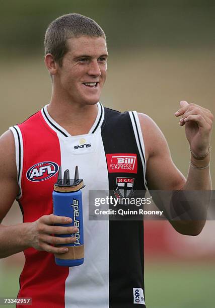 Nick Dal Santo of the Saints takes a drink after the game during the St Kilda Saints intra-club AFL match at Moorabbin Oval on February 16, 2007 in...