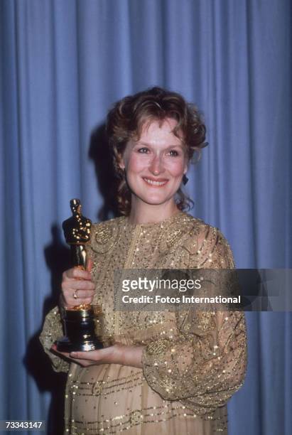 American actress Meryl Streep at the 55th Academy Awards ceremony with her Oscar for best actress, awarded for her role in 'Sophie's Choice',...