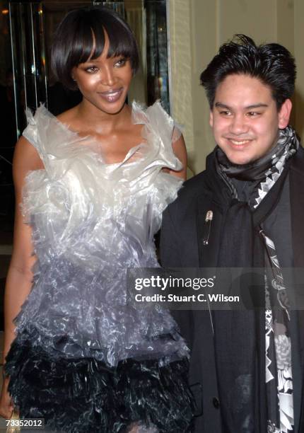 Model Naomi Campbell and Prince Azim of Brunei arrive for the Marc Jacobs runway show during London fashion week at Claridges Hotel on February 16,...