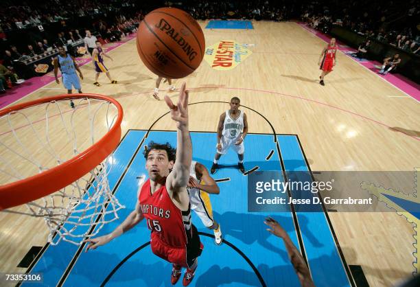 Jorge Garbajosa of the Rookie Team drives for a shot attempt against the Sophomore Team during the T-Mobile Rookie Challenge at NBA All-Star Weekend...