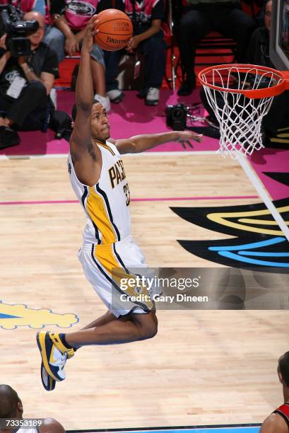 Danny Granger of the Sophomore Team dunks the ball during the T-Mobile Rookie Challenge at NBA All-Star Weekend on February 16, 2007 at the Thomas &...