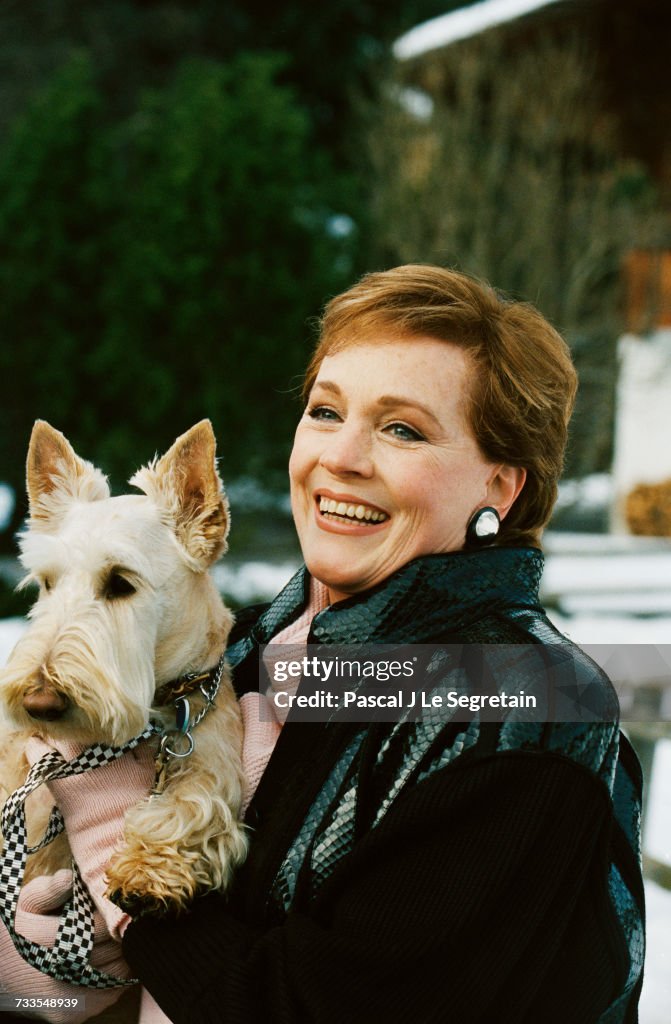 Actress Julie Andrews Holding Her Dog