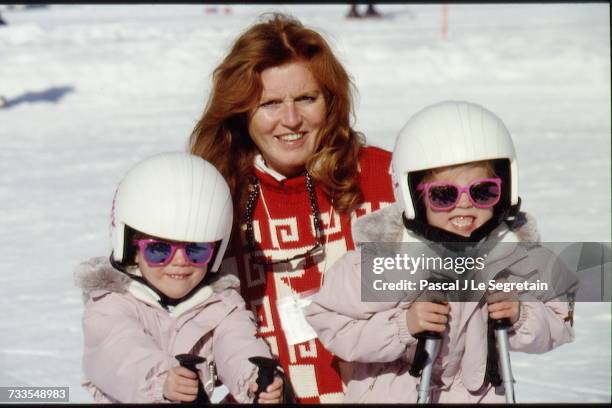 The Duchess Of York And Her Daughters Skiing