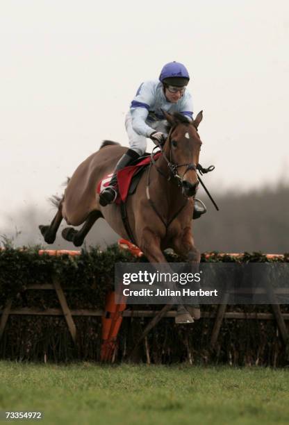 Andrew Glassonbury and Osana clear the last flight to land The Bathwick Tyres Salisbury Novices Hurdle Race run at Wincanton Racecourse on February...