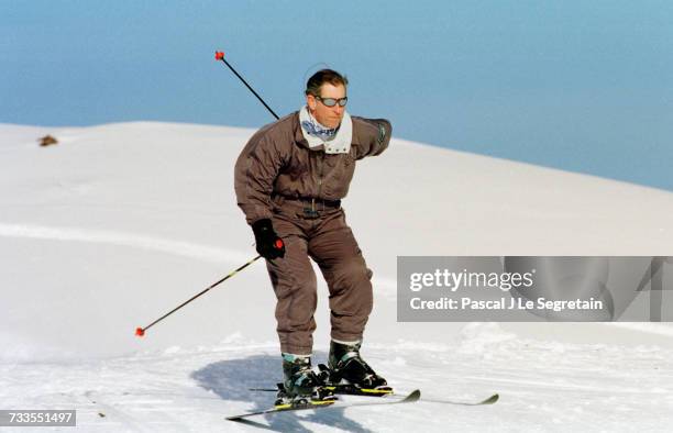 Charles, Prince of Wales with his sons Prince Harry of Wales at winter sports in Klosters.