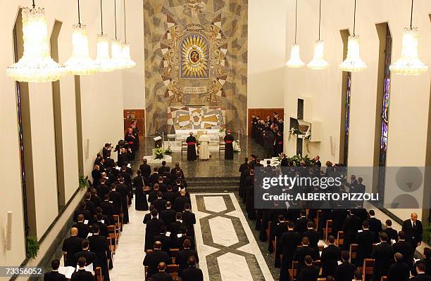 Pope Benedict XVI prays during his visit at the Pontificio Seminario Romano Maggiore in Rome, 17 February 2007. According to an Italian news agency,...