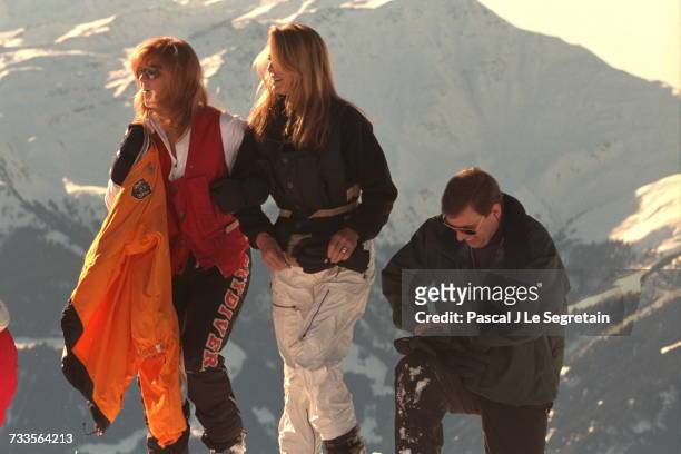 Prince Andrew, Sarah Ferguson and her mother Susan Barrantes take part in winter sports, February 1997.
