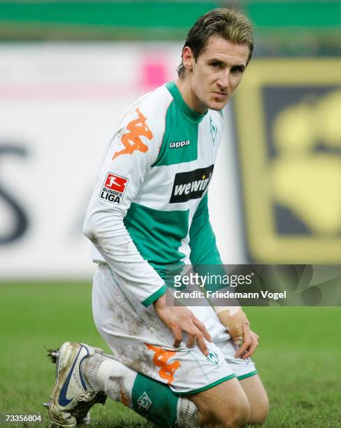 Miroslav Klose of Werder looks dejected during the Bundesliga match between Werder Bremen and Hamburger SV at the Weser stadium on February 17, 2007...