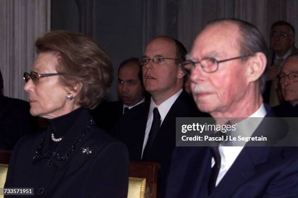 Prince Albert of Monaco between Grand Duke Jean and Grand Duchess Josephine Charlotte of Luxembou-rg.