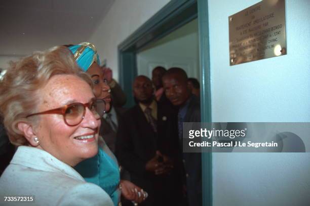 Bernadette Chirac and Edith Lucie Bongo at the inauguration of the AIDS Center in Libreville.