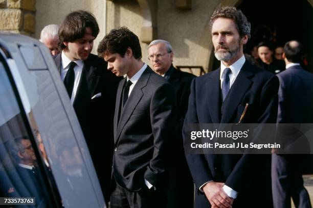 Funeral of British actress Audrey Hepburn at the village church of Tolochenaz in Switzerland. Her sons Sean Hepburn Ferrer , and Luca Dotti , and her...