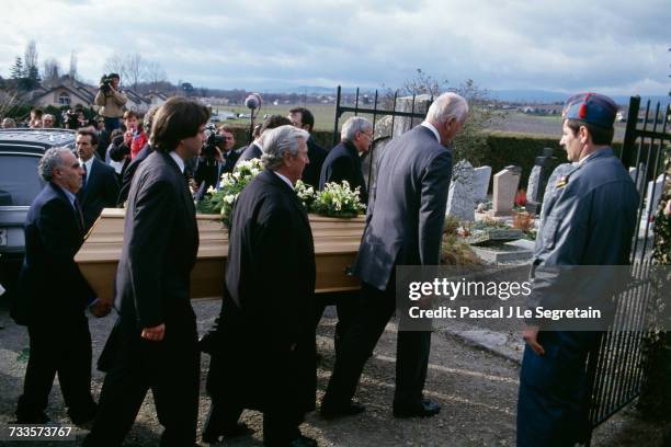 Funeral of British actress Audrey Hepburn at the village church of Tolochenaz in Switzerland. Her sons Sean Hepburn Ferrer , and Luca Dotti , and her...