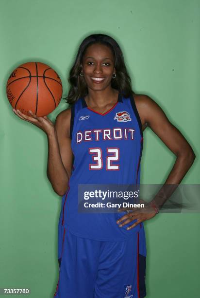 Swin Cash of the Detroit Shock poses for a portrait before competing in the Haier Shooting Stars at NBA All-Star Weekend on February 17, 2007 at the...