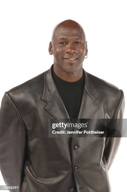 Sprite Slam Dunk Competition judge Michael Jordan poses for a portrait at NBA All Star Saturday Night as part of NBA All-Star Weekend on February 17,...