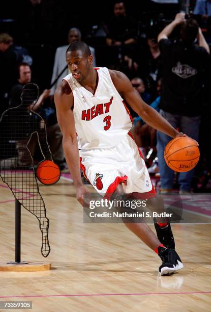 Dwyane Wade of the Miami Heat competes in the PlayStation Skills Challenge at NBA All-Star Weekend on February 17, 2007 at the Thomas & Mack Center...