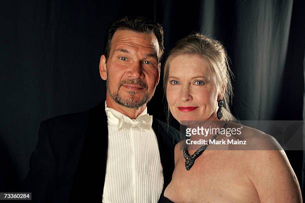 Actor Patrick Swayze and wife Lisa Niemi pose backstage during the 9th annual Costume Designers Guild Awards held at the Beverly Wilshire Hotel on...
