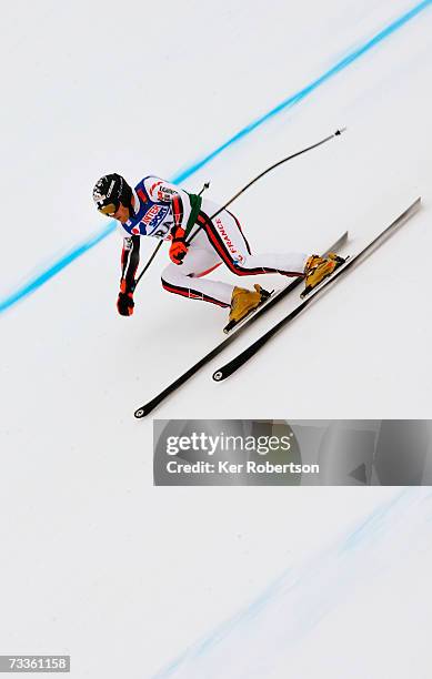 Pierrick Bourgeat of France competes during the Nations Team Event on day sixteen of the FIS World Ski Championships on February 18, 2007 in Are,...