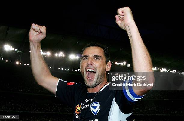 Kevin Muscat captain of the Victory celebrates after winning the Hyundai A-League Grand Final between the Melbourne Victory and Adelaide United at...