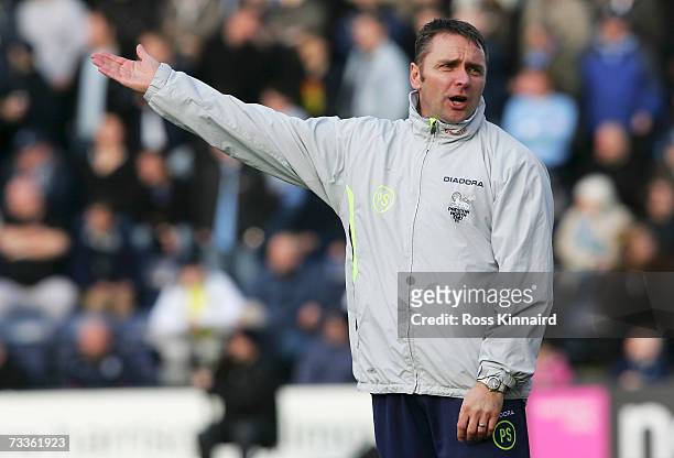 Preston North End Manager Paul Simpson gestures during the FA Cup sponsored by E.ON Fifth Round match between Preston North End and Manchester City...