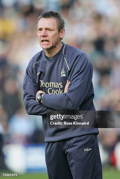 Manchester City Manager Stuart Pearce shouts instructions to his players during the FA Cup sponsored by E.ON Fifth Round match between Preston North...