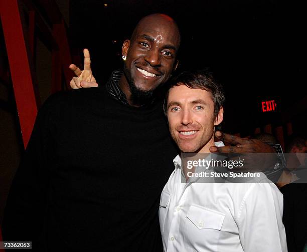 Kevin Garnett of the Minnesota Timberwolves and Steve Nash attend the NBA All-Star Weekend Party hosted by GQ Magazine and Steve Nash of the Phoenix...