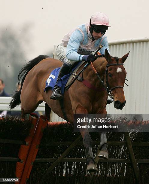 Leighton Aspell and United clear an early flight to land The totesprt.com National Spirit Hurdle Race run at Fontwell Racecourse on February 18 in...