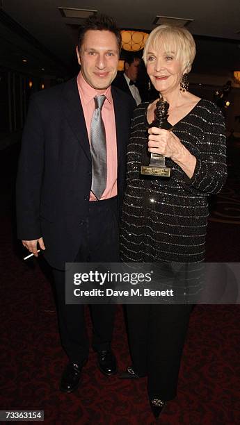 Sheila Hancock, with her Best Supporting Actress Award, and Patrick Marber pose backstage at the Laurence Olivier Awards, held at the Grosvenor House...