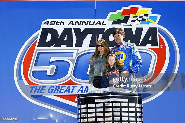 Michael Waltrip, driver of the NAPA Dodge, stands with his wife Buffy Waltrip, and daughter Macy, prior to the NASCAR Nextel Cup Series Daytona 500...