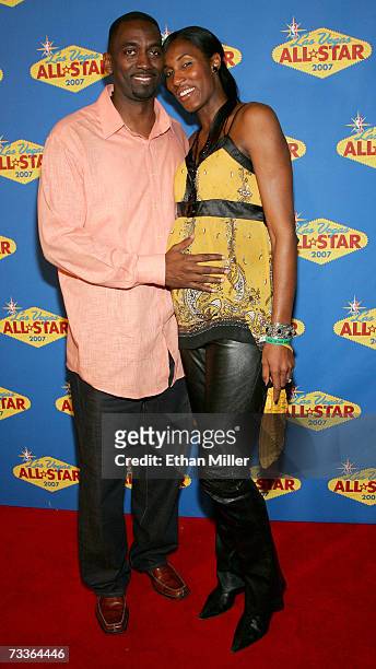 Player Lisa Leslie and her husband Michael Lockwood arrive at the 2007 NBA All-Star Game at the Thomas & Mack Center on February 18, 2007 in Las...