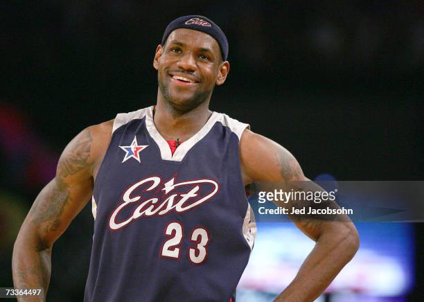LeBron James of the Eastern Conference looks on during the 2007 NBA All-Star Game against the Western Conference on February 18, 2007 at Thomas &...