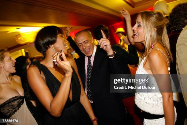 Naomi Campbell, Fawaz Gruosi and Dona Bertarelli attend the De Grisogono Party hosted by Fawaz Gruosi at the Park Hotel, on February 17, 2007 in...