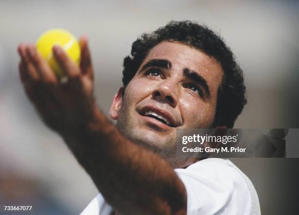 Pete Sampras of the United States serves to Martin Damm during their Men's Singles first round match at the US Open Tennis Championship on 2...