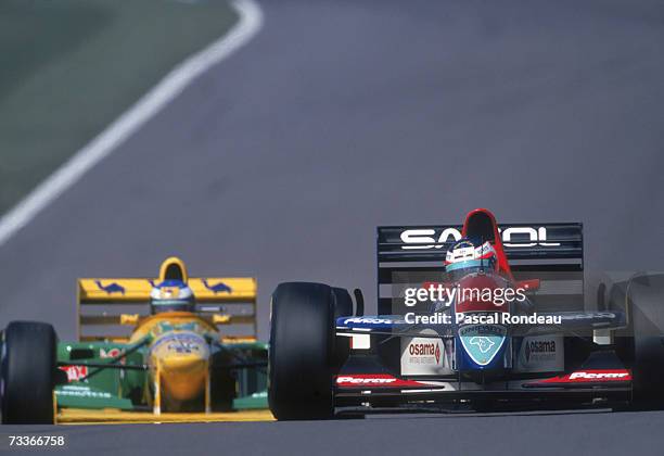 Brazilian driver Rubens Barrichello in a Jordan-Hart during the 1993 Formula One European Grand Prix at Donington Park, 11th April 1993. Barrichello...