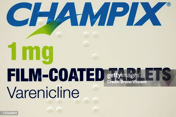 This photo illustration shows a packet of Champix tablets from drug manufacturer Pfizer on February 19, 2007 in London. The drug Varenicline, sold as...