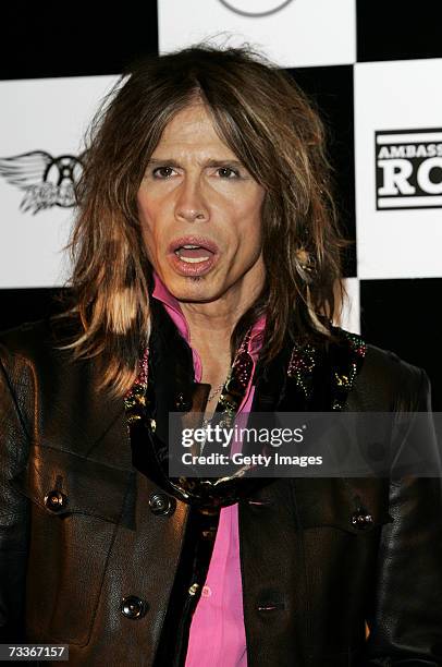 Aerosmith band member Steven Tyler attends a photocall to promote 'Hyde Park Calling' at The Hard Rock Cafe on February 19, 2007 in London, England....