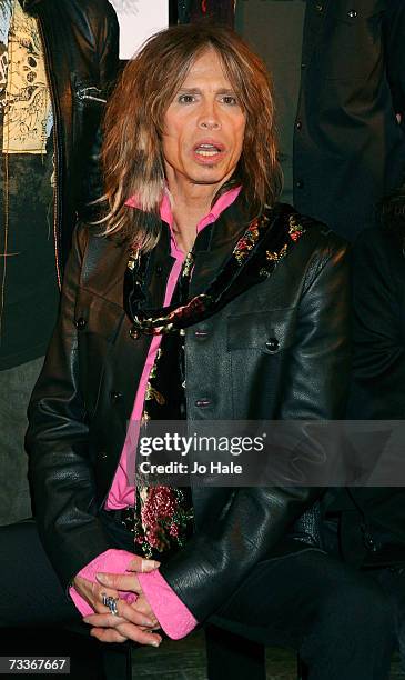 Steven Tyler of Aerosmith attends a photocall to promote 'Hyde Park Calling' at The Hard Rock Cafe on February 19, 2007 in London, England. The...