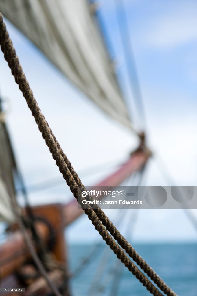 Sail Ropes And The Bow Sprit On An Antique Timber Sailing Ship High-Res ...