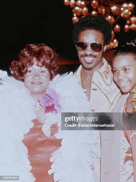 American singer-songwriter Stevie Wonder with his mother Lula Mae Hardaway and sister at the Grammy Awards in Hollywood, 2nd March 1974.